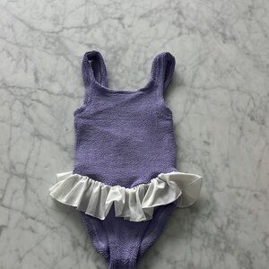 Hunza G Lilac Swimsuit with White Ruffles
